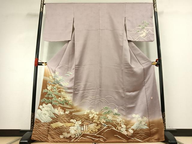 平和屋着物●訪問着 中国三大刺繍 相良刺繍 作家物 松竹梅 暈し染め 金彩 ロング丈 正絹 逸品 AABK1093fy