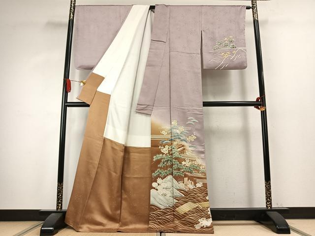 平和屋着物●訪問着 中国三大刺繍 相良刺繍 作家物 松竹梅 暈し染め 金彩 ロング丈 正絹 逸品 AABK1093fy