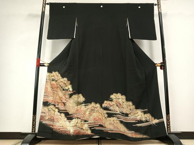 平和屋着物●豪華黒留袖 枝松文 金彩 高島屋扱い 正絹 逸品 AABK1094fy