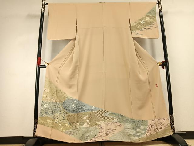 平和屋着物●中村玉緒 訪問着 立波文 正絹 逸品 未使用 AABK1099fy