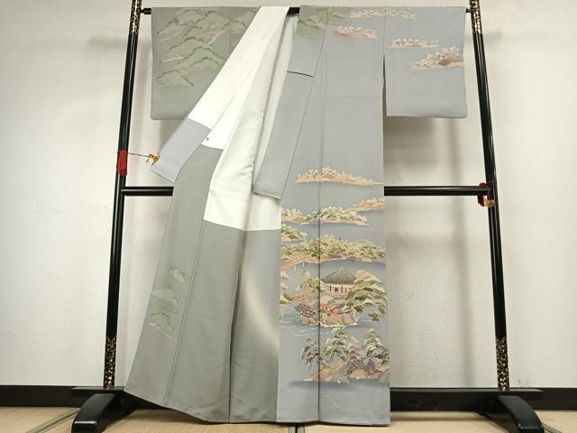 平和屋着物●本加賀友禅作家 西川健一 訪問着 風景文 暈し染め 正絹 逸品 AABK1100fy