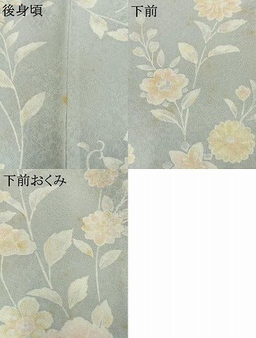 平和屋着物●上質な小紋 京友禅 更紗花文 丹後ちりめん 反端付き 正絹 逸品 AABK1109fy