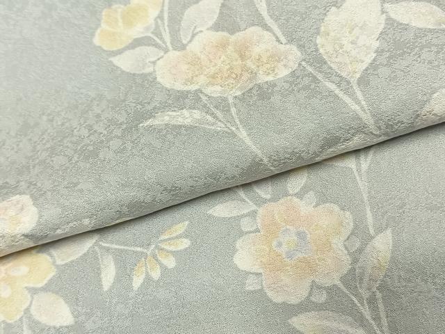 平和屋着物●上質な小紋 京友禅 更紗花文 丹後ちりめん 反端付き 正絹 逸品 AABK1109fy