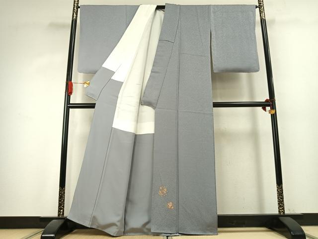 平和屋着物●色留訪問着 花蝶文 灰青色 金彩 正絹 逸品 未使用 AABK1110fy