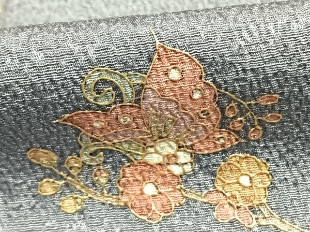平和屋着物●色留訪問着 花蝶文 灰青色 金彩 正絹 逸品 未使用 AABK1110fy