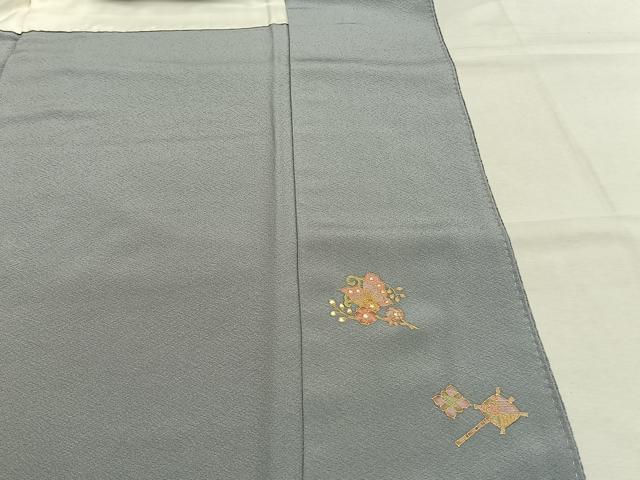 平和屋着物●色留訪問着 花蝶文 灰青色 金彩 正絹 逸品 未使用 AABK1110fy