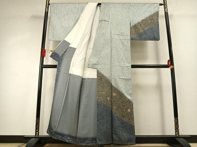 平和屋着物●訪問着 刺繍 杢目絞り 花唐草文 金彩 正絹 逸品 AABK1117fy