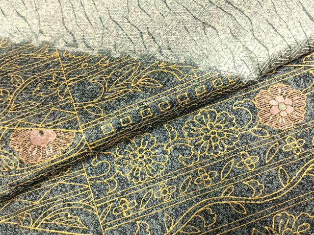 平和屋着物●訪問着 刺繍 杢目絞り 花唐草文 金彩 正絹 逸品 AABK1117fy