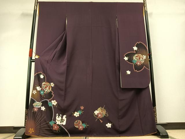 平和屋着物●豪華振袖 鞠 舞桜文 暈し染め 金彩 正絹 逸品 AABK1118fy