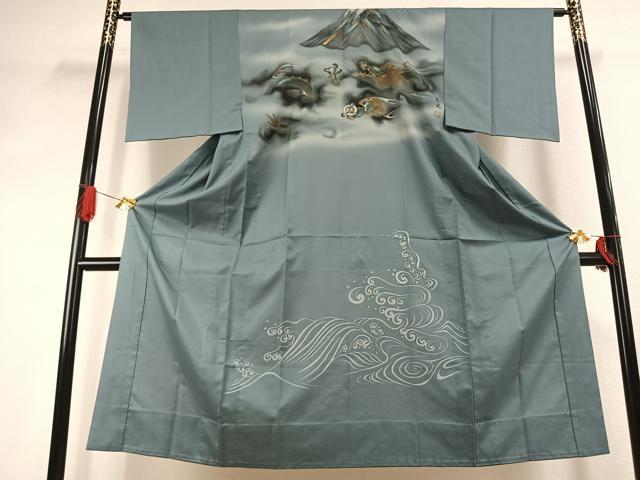 平和屋着物●男性 長襦袢 無双仕立て 富士山 龍 暈し染め 金彩 正絹 逸品 AABK1119fy