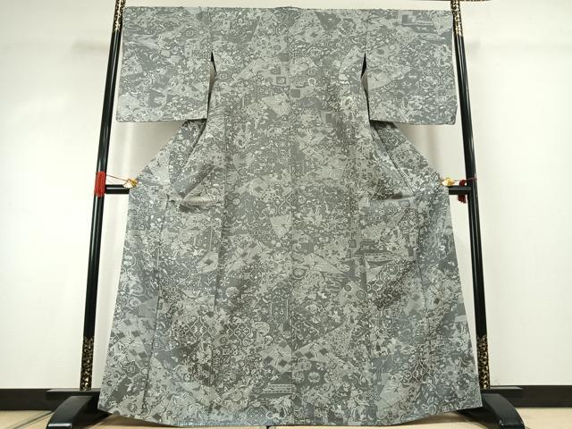 平和屋着物●お召 天目織 切嵌花蝶文 さが美扱い 胴抜き仕立て 正絹 逸品 AABK1120fy
