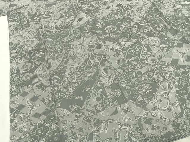 平和屋着物●お召 天目織 切嵌花蝶文 さが美扱い 胴抜き仕立て 正絹 逸品 AABK1120fy