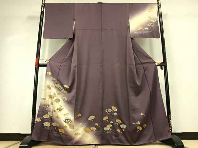 平和屋着物●訪問着 扇面花文 暈し染め 金銀彩 正絹 逸品 AABK1126fy