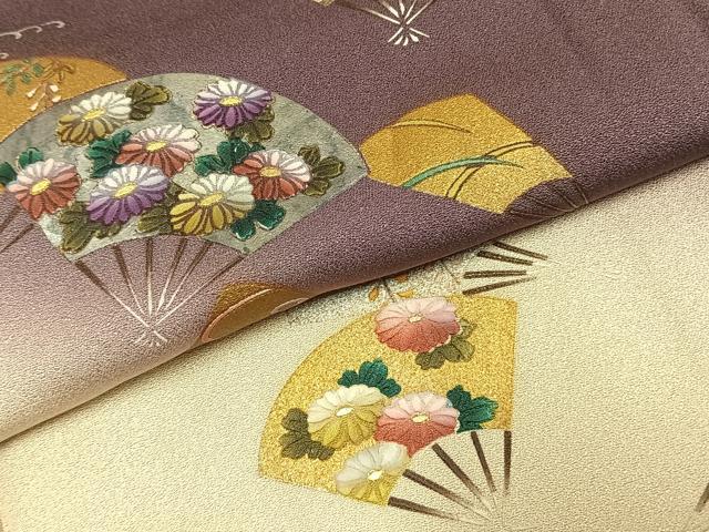 平和屋着物●訪問着 扇面花文 暈し染め 金銀彩 正絹 逸品 AABK1126fy