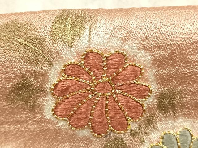 平和屋着物●訪問着 駒刺繍 絞り 草花文 金糸 金彩 正絹 逸品 AABK1127fy