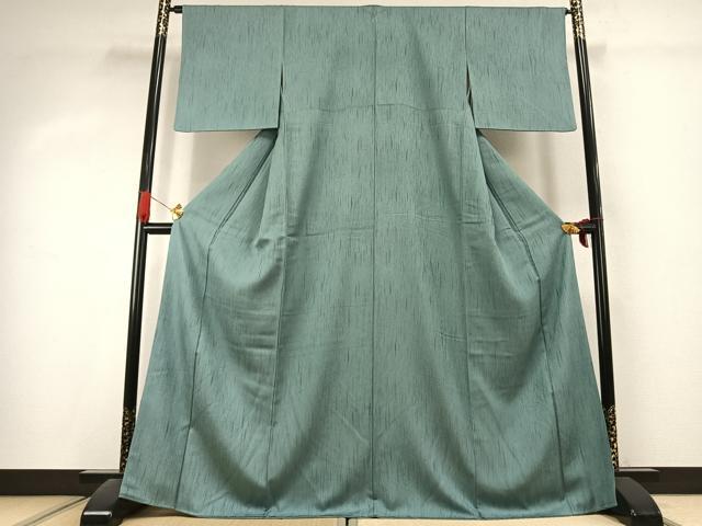 平和屋着物●上質な色無地 変わり縞地紋 錆青磁色 正絹 逸品 未使用 AABK1129fy