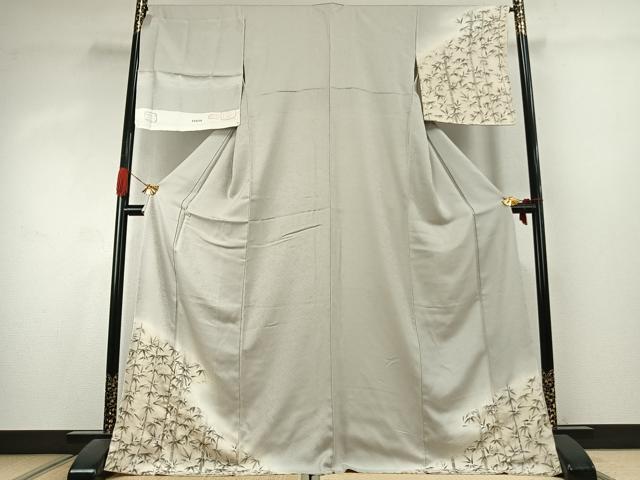 平和屋着物●訪問着 手描き 桐竹鳳凰地紋 笹竹文 暈し染め 金彩 反端付き 正絹 逸品 未使用 AABK1130fy