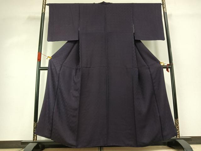 平和屋着物●上質な色無地 吉祥花地紋 深紫色 正絹 逸品 AABK1131fy