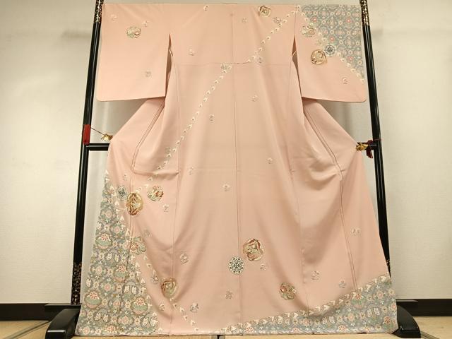 平和屋着物●訪問着 駒刺繍 花鳥文 暈し染め 金彩 ロング丈 正絹 逸品 AABK1133fy