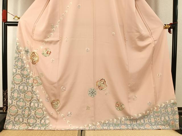 平和屋着物●訪問着 駒刺繍 花鳥文 暈し染め 金彩 ロング丈 正絹 逸品 AABK1133fy