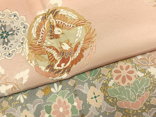 平和屋着物●訪問着 駒刺繍 花鳥文 暈し染め 金彩 ロング丈 正絹 逸品 AABK1133fy