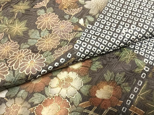 平和屋着物●訪問着 絞り 切嵌花文 金彩 ロング丈 正絹 逸品 AABK1135fy