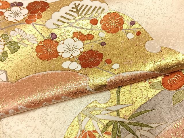 平和屋着物●銀座きしや 訪問着 駒刺繍 絞り 松竹梅 金彩 正絹 逸品 未使用 AABK1155fy