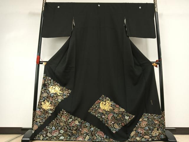 平和屋着物●豪華黒留袖 中国三大刺繍 汕頭刺繍 スワトウ刺繍 相良刺繍 蘇州刺繍 総刺繍 駒刺繍 花鳥文 金糸 正絹 逸品 AABK1157fy