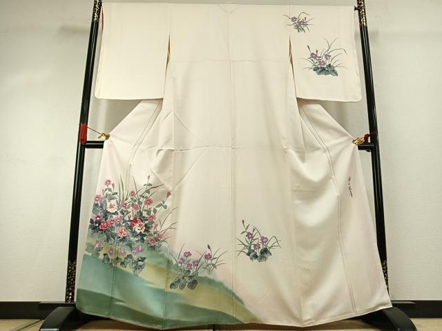 平和屋着物●二代目清次郎 手描き 訪問着 草花文 暈し染め 正絹 逸品 未使用 AABK1158fy