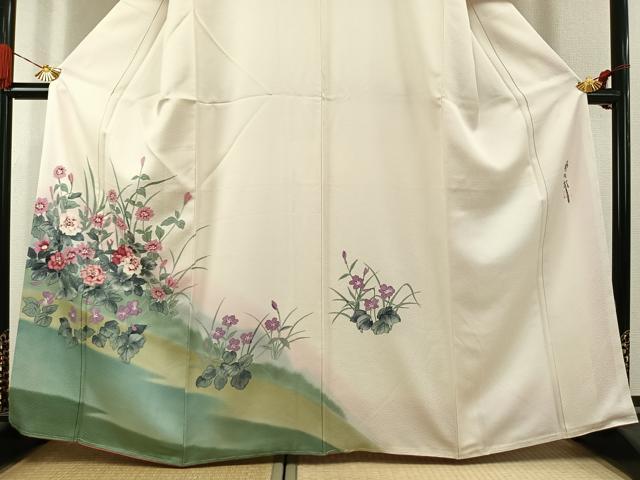 平和屋着物●二代目清次郎 手描き 訪問着 草花文 暈し染め 正絹 逸品 未使用 AABK1158fy