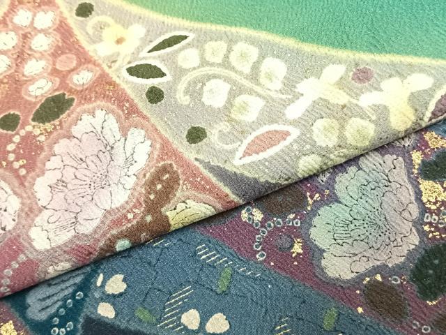 平和屋着物●豪華振袖 辻が花 暈し染め 金彩 金通し地 正絹 逸品 AABK1167fy