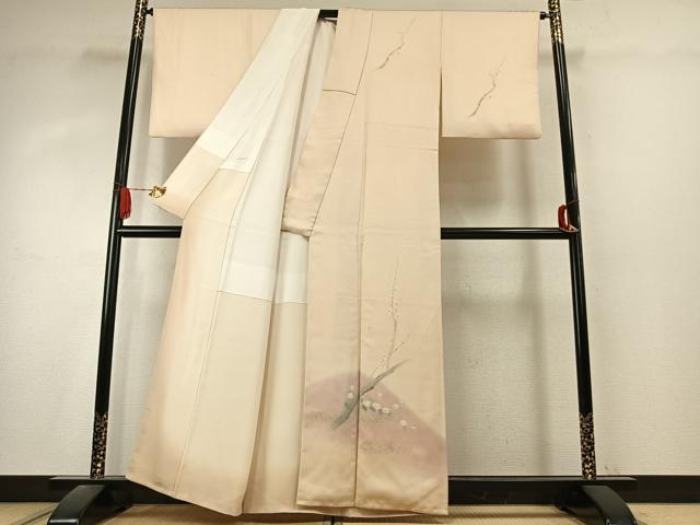 平和屋着物●訪問着 手描き 枝花文 暈し染め 銀彩 正絹 逸品 AABK1168fy