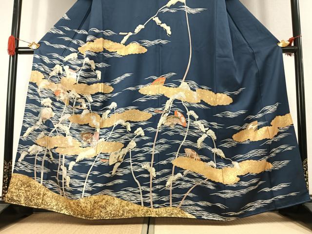 平和屋着物●訪問着 駒刺繍 扇面枝松文 金彩 正絹 逸品 AABK1171fy