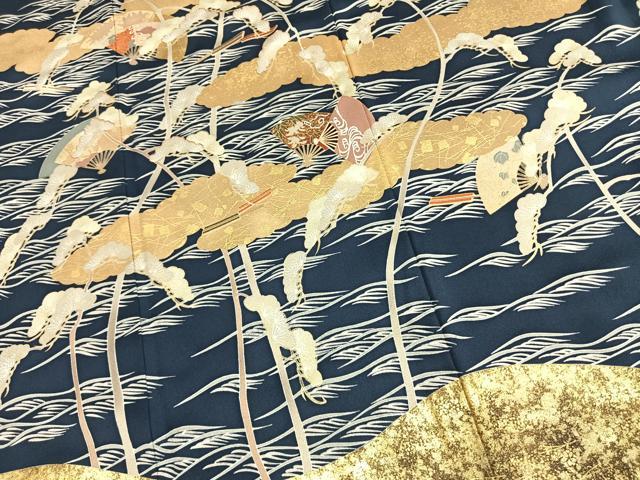 平和屋着物●訪問着 駒刺繍 扇面枝松文 金彩 正絹 逸品 AABK1171fy