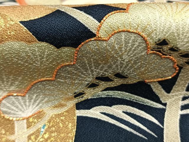 平和屋着物●訪問着 駒刺繍 扇面枝松文 金彩 正絹 逸品 AABK1171fy