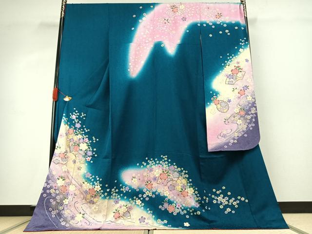 平和屋着物●豪華振袖 地紙雪輪花文 暈し染め 金彩 京都きもの友禅扱い 正絹 逸品 AABK1172fy