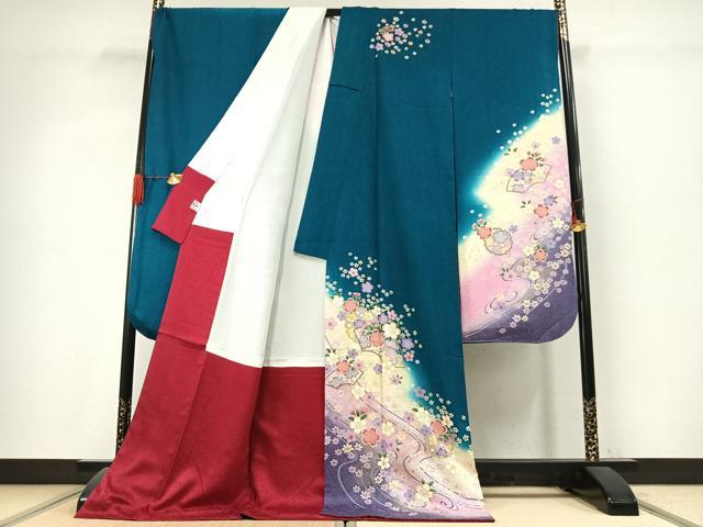 平和屋着物●豪華振袖 地紙雪輪花文 暈し染め 金彩 京都きもの友禅扱い 正絹 逸品 AABK1172fy