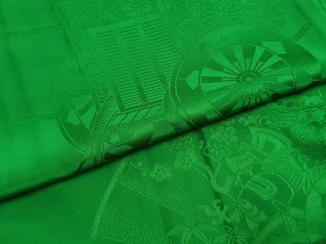 平和屋着物●振袖用長襦袢 無双仕立て 御所車扇面花地紋 常磐色 正絹 逸品 AABK1176fy