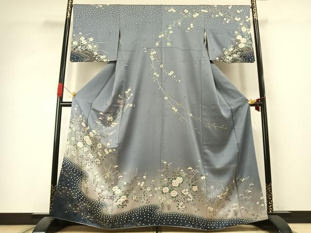 平和屋着物●訪問着 草花文 暈し染め 金彩 正絹 逸品 AABK1191fy