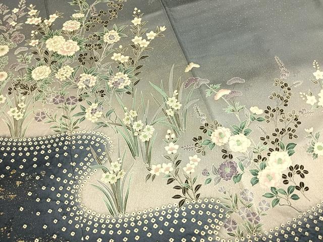 平和屋着物●訪問着 草花文 暈し染め 金彩 正絹 逸品 AABK1191fy