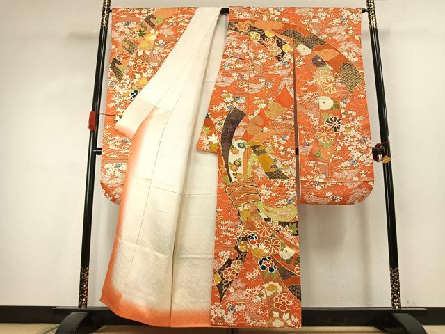 平和屋着物●豪華振袖 駒刺繍 束ね熨斗花文 金彩 正絹 逸品 AABK1193fy