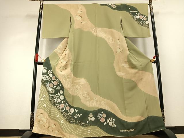 平和屋着物●十日町 名門 滝泰謹製 訪問着 辻が花 絞り 金彩 正絹 逸品 AABK1211fy