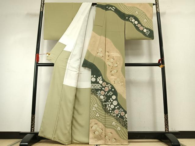 平和屋着物●十日町 名門 滝泰謹製 訪問着 辻が花 絞り 金彩 正絹 逸品 AABK1211fy