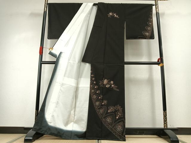 平和屋着物●本場縞大島紬 訪問着 中国三大刺繍 汕頭刺繍 スワトウ刺繍 相良刺繍 総刺繍 作家物 花唐草文 正絹 逸品 AABK1212fy