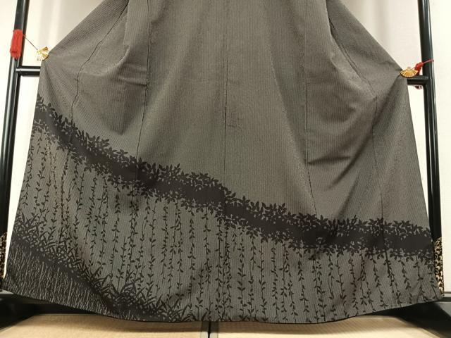 平和屋着物●訪問着 本塩沢 草葉シルエット 正絹 逸品 AABK1213fy