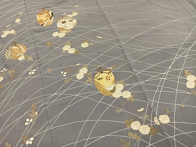 平和屋着物●訪問着 刺繍 草花陶器文 金糸 金彩 正絹 逸品 AABK1225fy