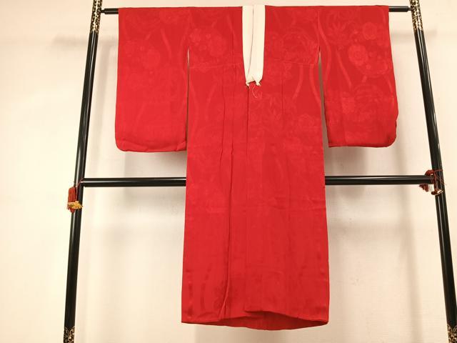 平和屋着物●長襦袢 袷 草花地紋 深緋色 正絹 逸品 AABK1226fy