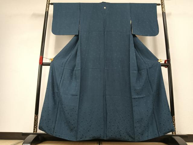 平和屋着物●上質な色無地 舞花地紋 鉄御納戸色 正絹 逸品 AABK1227fy