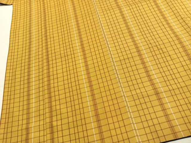 平和屋着物●黄八丈 紬 綾織 格子 正絹 逸品 AABK1228fy