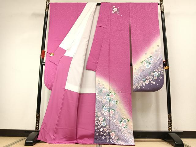 平和屋着物●豪華振袖 舞桜文 暈し染め 金彩 正絹 逸品 AABK1230fy
